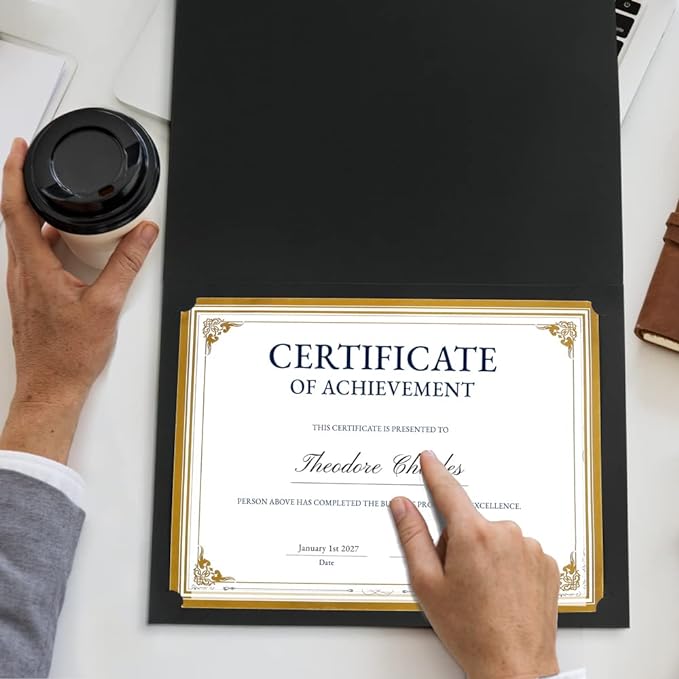 SUNEE Certificate Holders(Black, 30 Packs, New Pattern), Diploma Covers Gold Foil Border, for Letter Size 8.5x11 Certificates, Cardstock, Document Papers