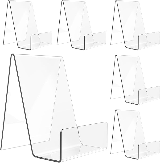 Aredpoook 6 Pack Acrylic Book Stand, Clear Easel Stand for Display, Book Display Holder, Display Stand for Album, CD, Magazine, Postcard, Picture, Plate, Artworks, Phone, Tablet
