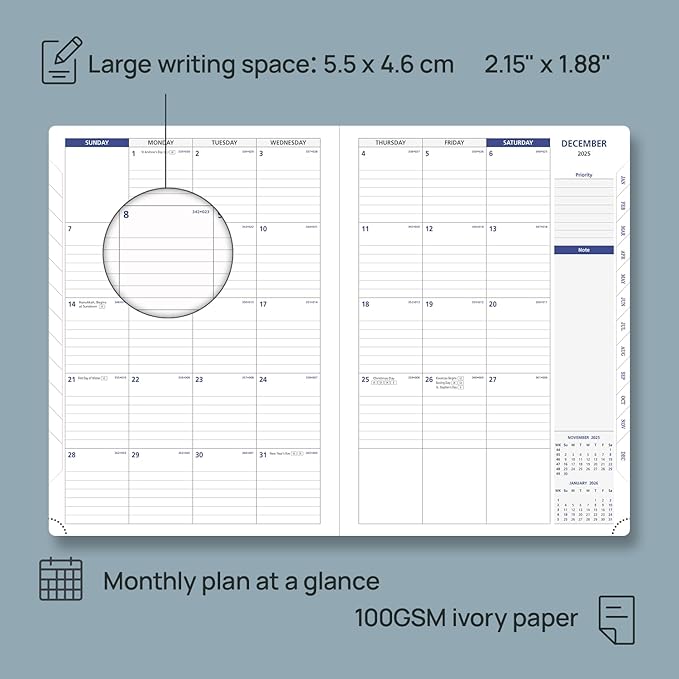 POPRUN Monthly Planner 2026-2027 (Large-8.25'' x 11.75''), 16 Months Calendar(Dec 2025-Mar 2027) Appointment Book with Stair Tabs, Inner Pockets, Pen Holder, PU Leather Softcover - Dark Green