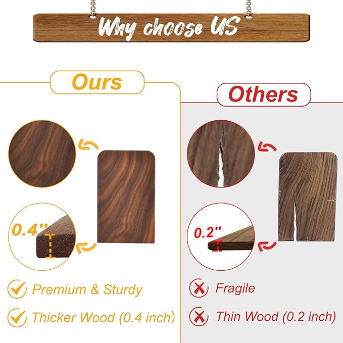 VIVTOB Book Ends, Black Walnut Wooden Bookends for Shelves - Heavy Duty Non-Slip Book Organizers, Upgraded Decorative Bookend Holders for Home, Kitchen, Office, Set of 2, Small
