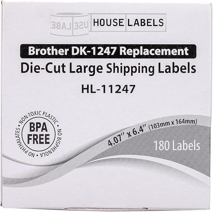 HOUSELABELS Compatible with DK-1247 Replacement Roll for Brother QL Label Printers; 180 Large Shipping Labels; 4.07" x 6.4" (103mm*163mm) - 11 Rolls