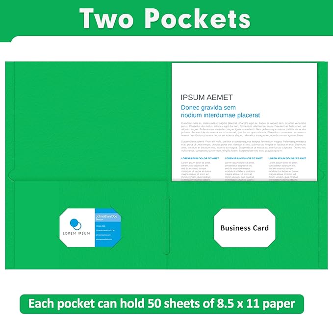 Two Pocket Folders, PANDRI 50 Pack 2 Pocket Folders, Letter Size Paper File Folder for School Office Home Business, Assorted 5 Colors