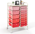 GOFLAME 15-Drawer Rolling Storage Cart, Craft Storage Cart with Removable Drawers & Lockable Wheels, Art Cart Supply Storage Organizer for Home Office Classroom, Pink Gradient