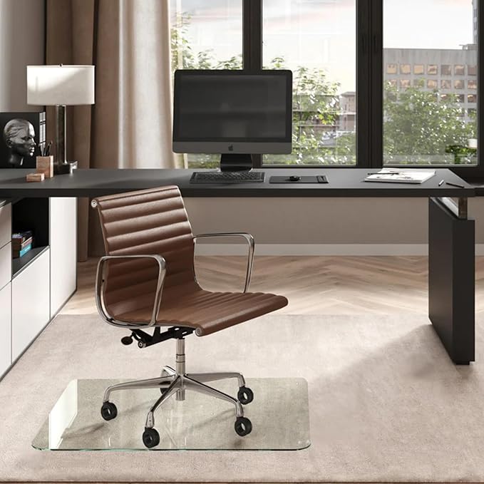 Vitrazza Glass Chair Mat 36” x 42” Superior ¼ Thick, Chiaro Standard Clear, Certified Tempered Safety Glass, Delivers a Smooth Glide, Protects Carpet or Wood, Beautiful in Home or Office.