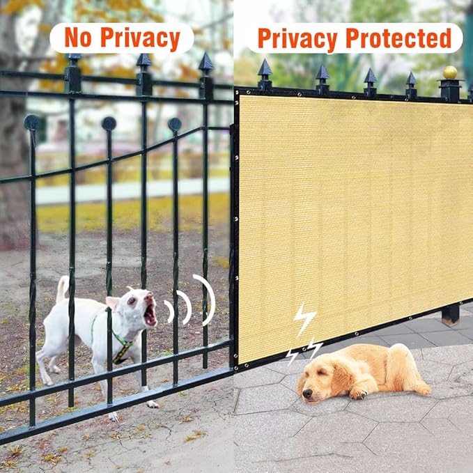 iCover 5x50ft Privacy Screen Fence, Outdoor Fencing Panels, Garden Windscreen Mesh Shade Sail Net Barrier, Include Reinforced Bindings and Brass Grommets Cable Zip Ties, Sand