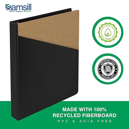 Samsill 1 Inch 3 Ring Binders, Made in USA, Economy Round Ring, Clear View Cover, 200 Sheet Capacity - for School, Home, Office - Black, 12 Pack
