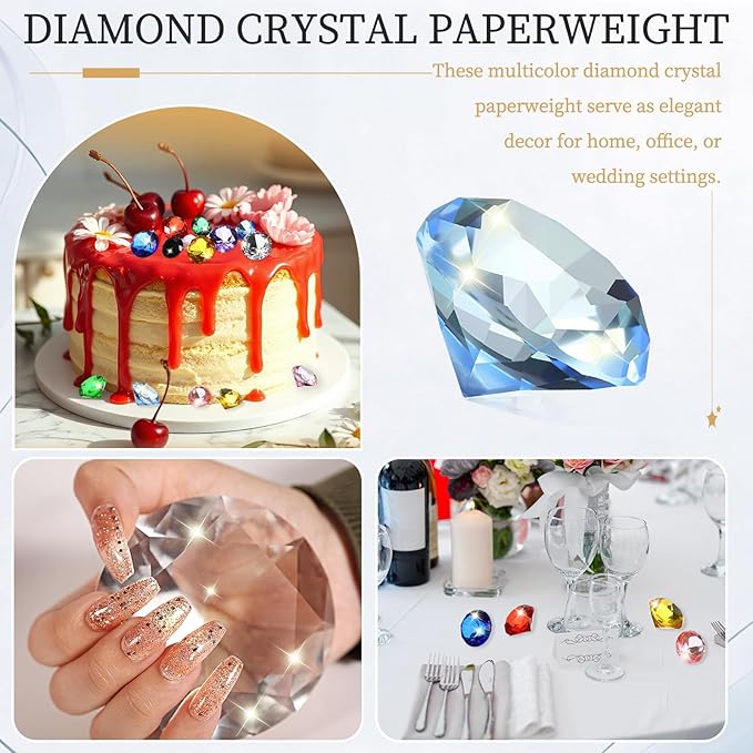 PATIKIL 5 Pcs Diamond Crystal Paperweight, 40mm / 1.57 Inch Crystal Paperweight Paper Weight for Home Office Desktop Table Decor Wedding Party Jewelry Ornaments, Light Blue