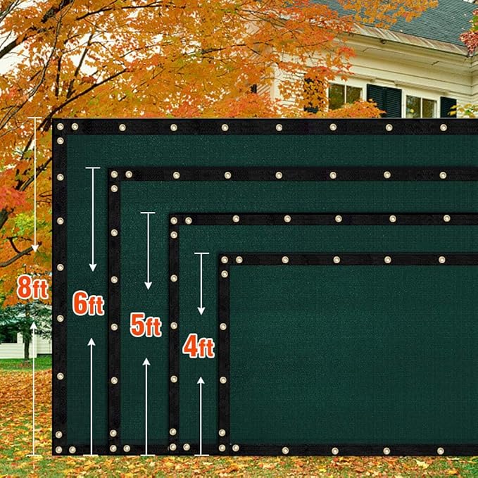 iCover 5x12ft Fence Privacy Screen, Heavy Duty Fencing Panels Screens, Outdoor Shade Cloth Mesh Barrier, Reinforced Bindings and Brass Grommets, Cable Zip Ties Included, Green