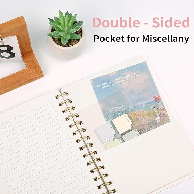 Spiral Notebook-5.75" x 8.125" College Ruled Journal with Inner Pockets and 160 Pages,PU Leather Cover Business Journal, Twin-Wire Binding Notebook Perfect for Office & Home School Supplies 3 pack Pink/MintGreen/Violet