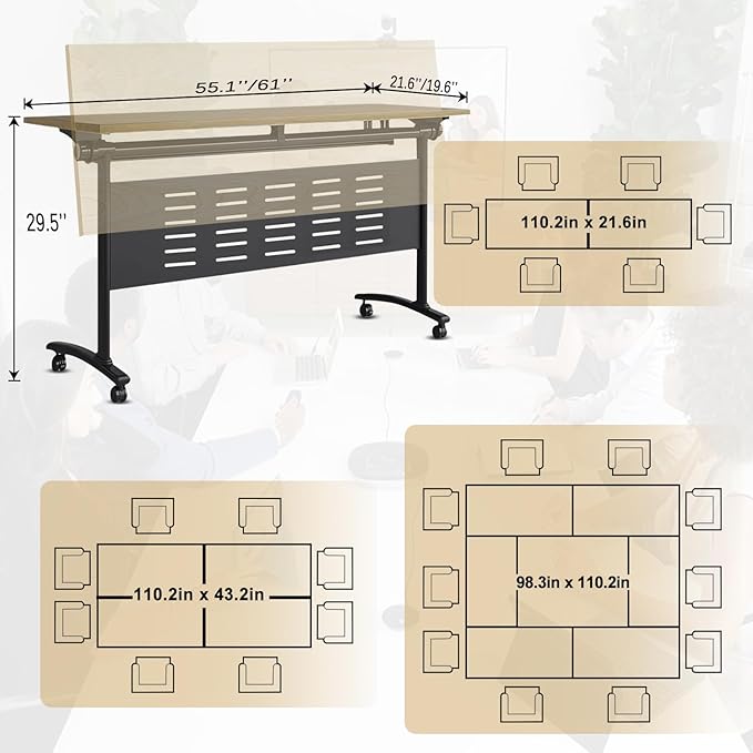 Conference Table,55.1''Folding Conference Room Table for 4-12 People,Mobile Flip Top MeetingTraining Table with Different Coulor and Styles for Offices, Classrooms,Meeting Room (2, 61''E)