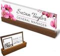 Artblox Office Personalized Name Plate for Desk with Business Card Holder On Clear Acrylic Glass Orchids Flowers Design Custom Desk Name Plate with Your Name and Credentials Customized Gift