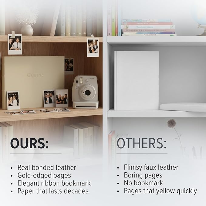 Gallery Leather Guest Book - Great for Wedding, Reception, Baby and Bridal Shower, Birthday Party and Vacation Home - 192 Lined Pages to Sign In, add Polaroid Photo - Hardcover 9x7" - Acadia White