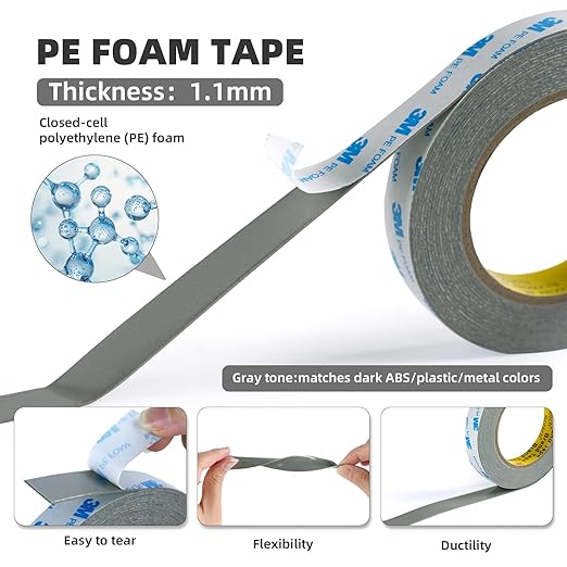 Foam Double Sided Tape 1in×20Ft 2 Pack, Made of 3M PE Foam Heavy Duty Mounting Tape for LED Strips, Signs, Home Decor, Waterproof Adhesive for Plastic, Metal, Glass, Indoor & Outdoor Use