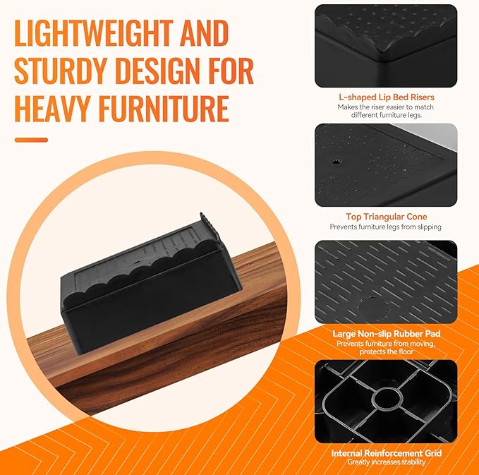 Furniture Risers Heavy Duty Adjustable Bed Risers Blocks Lift 4, 3, 2 inches for Couch, Sofa, Table, Desk, Chair Legs, Refrigerator, Washing Machine Support up to 4000 pounds (Black 4 Pack, 3 inch)