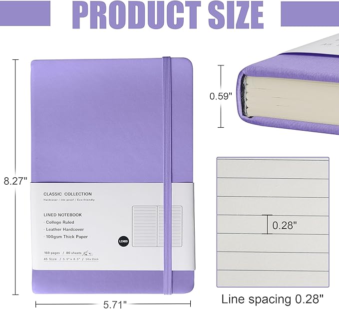 EMOMAS Lined Journal Notebook, 6Pack Hardcover Notebook for Men & Women – Journals for Writing, Work, School, Home & Daily Notes, 160 Pages – Medium A5, 5.7"x8", 100 gsm Thick Paper (Mauve)