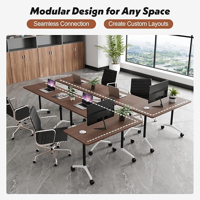 Goakwwuz Conference Room Table, Folding Conference Tables,Thicken Grey Tabletop,Flip Top Wooden Seminar Meeting Room Table for Conference Room Offices (10, Walnut, 55.1”)