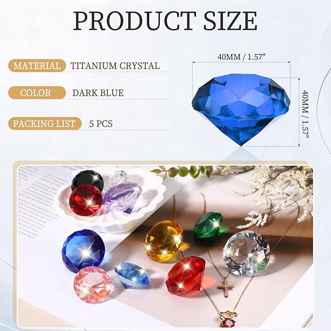 PATIKIL 5 Pcs Diamond Crystal Paperweight, 40mm / 1.57 Inch Crystal Paperweight Paper Weight for Home Office Desktop Table Decor Wedding Party Jewelry Ornaments, Dark Blue