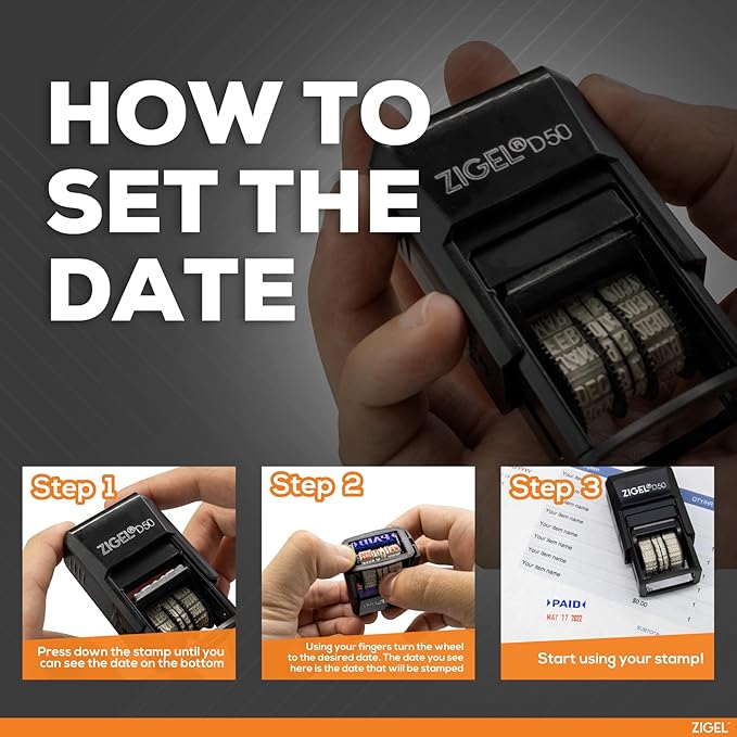 ZIGEL D50 Date Stamp with MAILED - Self Inking Date Stamp - Red
