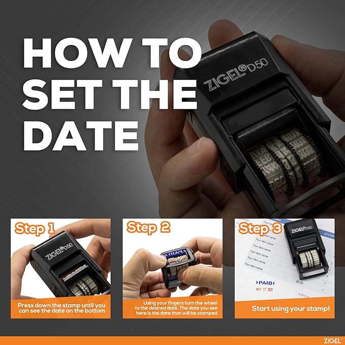 ZIGEL D50 Date Stamp with Posted - Self Inking Date Stamp - Blue