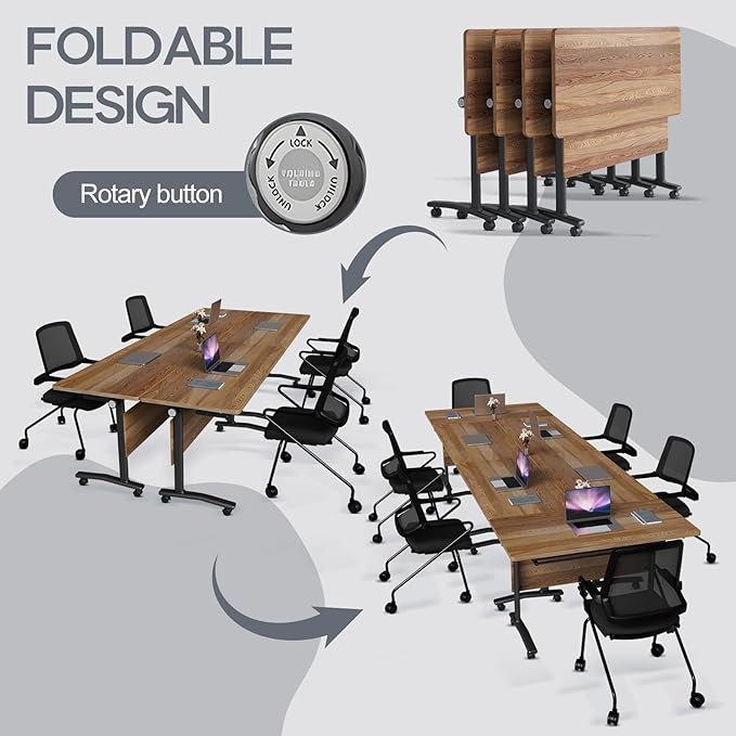 Folding Conference Table 4ft 5ft, Foldable Office Meeting Desk for 6 People, Multiple Sizes Colors Mobile Conference Room Table for Training Room School Business Furniture (2, White Walnut, 71in)