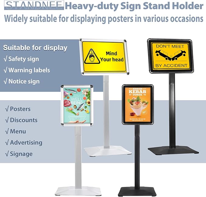 Sign Holder Stand, Heavy-Duty 8.5x11 Inch Aluminum Floor Stand for Posters & Signs with PVC Sleeve & Weighted Base | Silver