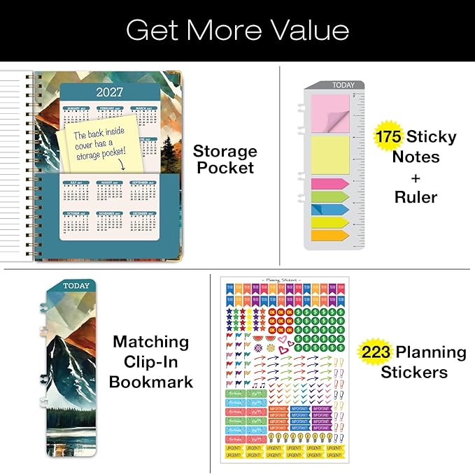 HARDCOVER 2026 Planner, 8.5"x11": 14 Months (November 2025 - December 2026), Daily Weekly Monthly Planner, Yearly Agenda, Bookmark, Pocket Folder and Sticky Note Set (Lake View)