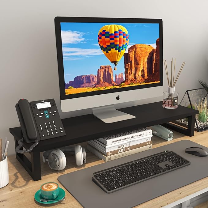 YAOHUOO Dual Monitor Stand Riser, 39Inch Large Monitor Stands for 2 Monitors, Computer Monitor Stand, Wooden Desktop Oraganizer Shelf for Office Desk Computer,Laptop,TV