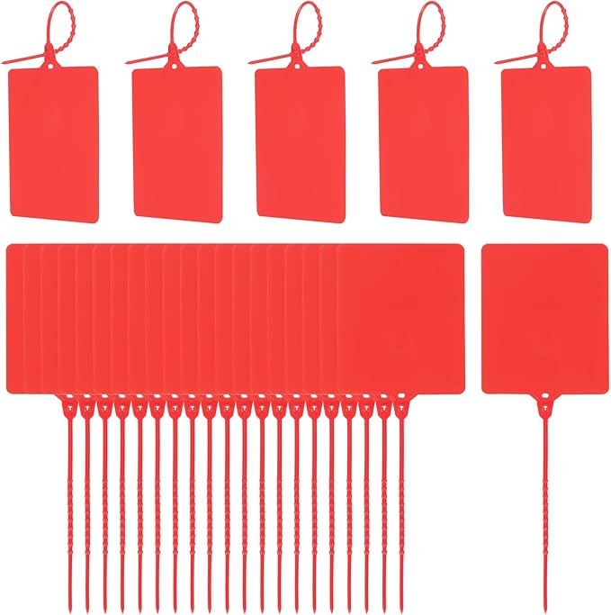 MECCANIXITY Plastic Seals Shipping Tags, for Basket Labels Cable Labels Tags Product Identification Tags, Logistics Marking, Outdoor Tagging, 3.1x3.9 Inch Red 50Packs