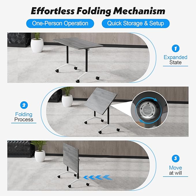Goakwwuz Conference Room Table, Folding Conference Tables,Thicken Grey Tabletop,Flip Top Wooden Seminar Meeting Room Table for Conference Room Offices (2, Grey, 70.8”)