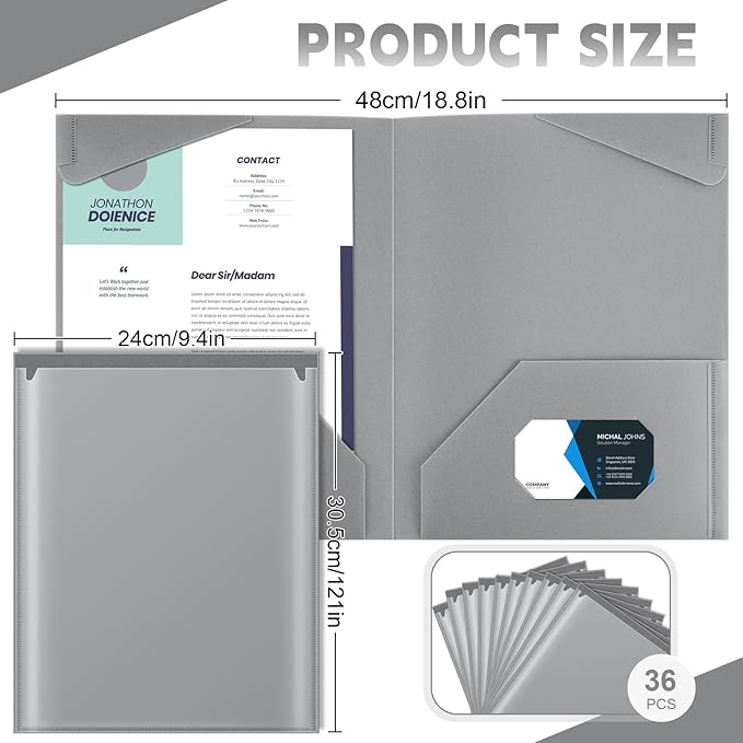 Henoyso 36 Pcs Plastic Folders with Clear Front Pockets Heavy Duty File Folders with 2 Pockets and Card Slot for Student Communication School Office Presentation Report (Dark Gray)