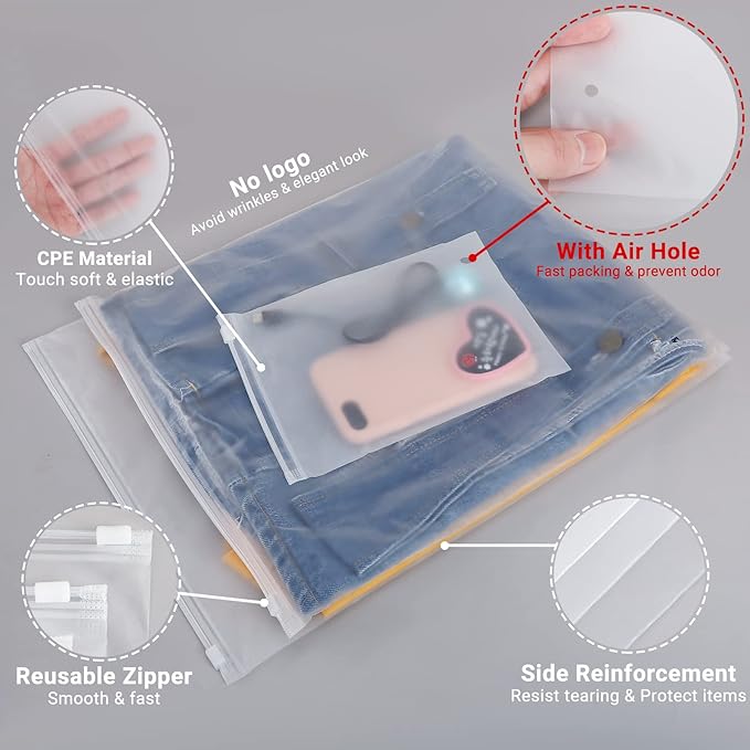 Svaldo Swimsuit Bags, 100 Pack 8x10 inch Shirt Bags for Small Business, Plastic Bags for Clothes, Bikini, Underwear, Makeups, Resealable Ziplock Packaging Bags, Storage Bags with Zipper, 3 Mil