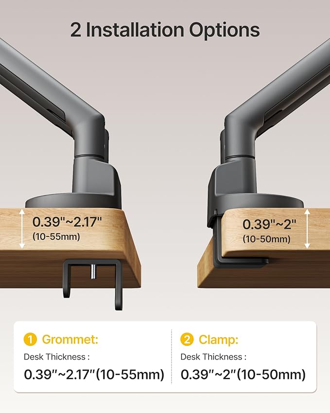 monTEK Dual Monitor Stand up to 35 inches Screen, Monitor Mount for 2 Monitors, Full Motion Adjustable Monitor Arm, VESA Mount with C-Clamp/Grommet Base, Holds 24.25lbs per Arm, Gray MA1010DG-D