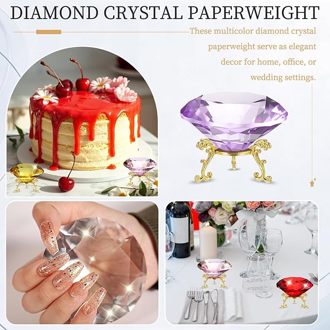 PATIKIL Diamond Crystal Paperweight, 80mm / 3.15" Crystal Paperweight Paper Weight with Gold 19 Metal Base for Home Office Desktop Table Decor Wedding Party Ornaments, Purple