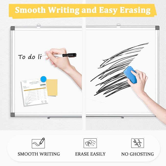 AMUSIGHT Double-Sided Magnetic Whiteboard, 48" x 36" Large Dry Erase Board Aluminum Frame for Wall, Large White Board Marker Board for Kitchen, Memo, School, Home, Office