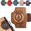 Personalized Bygone Mark Bookmark with Pen Holder, Leather Magnetic Bookmark 26 Letters,Gifts for Book Lovers, Readers, Leather Book Marks for Men Women (Brown, O)