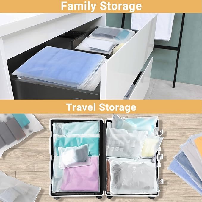Svaldo Frosted Poly Plastic Bags - 200 Pack 14x16" Storage Clothes Zipper Packaging Bags, 3 Mil Clear Thick Ziplock for T-Shirts, Garment Packaging, Shipping, Mailing, Travel, Closet Organizer