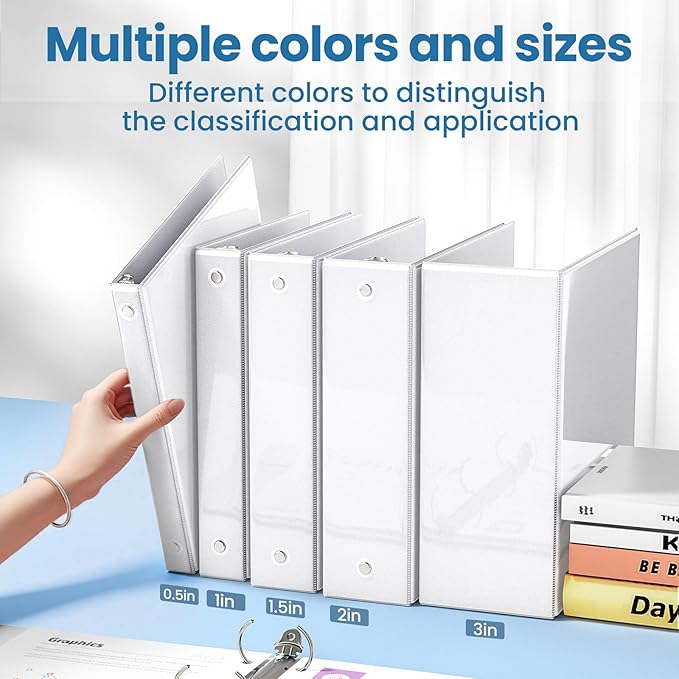 SUNEE 3 Ring Binder 1 Inch 1 Pack, Clear View Binder Three Ring PVC-Free (Fit 8.5x11 Inches) for School or Office Supplies, White