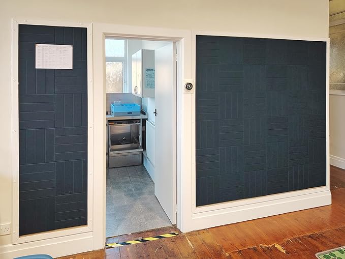 DECORITA Felt Bulletin Board Tiles | Modern Cork Board Alternative | Large Cork Boards for Walls | Aesthetic Felt Wall Panels for Office & Home Decor | Pinboard & Photo Board (12-Pack) | Prussian Blue