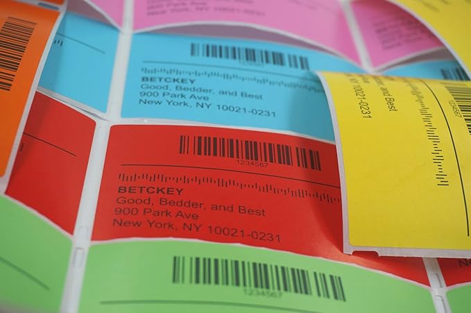BETCKEY - 2" x 2" Square Labels Replacement for Zebra & Label Printer,Premium Adhesive & Perforated[Mixed: Light Blue + Red + Green + Pink + Orange + Yellow, 6 Rolls, 4500 Labels]