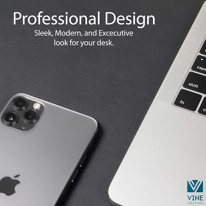 Vine Creations Leather Desk Mat 32" x 17", Desk Protector Mat, PU Leather Desk Pad, Large Mouse Pad, Desk Blotter, Desk Pads on Top of Desks, Desk Matt for Desktop, Home Office Desk Mat (Black)