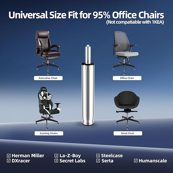 9 Inches to 13 Inches Office Chair Cylinder Replacement, 4'' Stroke, Heavy Duty 1000 lbs, Hydraulic Pneumatic Shock Piston, Universal Gas Cylinder Fit for Most Office Chairs, Class 4 (Polished Steel)