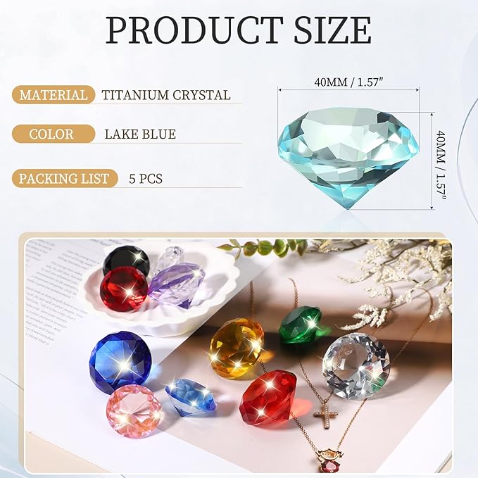 PATIKIL 5 Pcs Diamond Crystal Paperweight, 40mm / 1.57 Inch Crystal Paperweight Paper Weight for Home Office Desktop Table Decor Wedding Party Jewelry Ornaments, Lake Blue