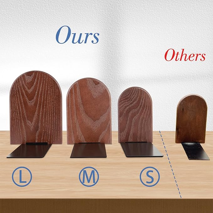 Lauvee Book Ends, Sturdy Wooden Bookends for Shelves - Heavy Duty Non-Slip Book Organizers, Decorative Bookend Holders for Home Office, Library, Black Wood Universal Economy Bookend, Medium, 1 Pair