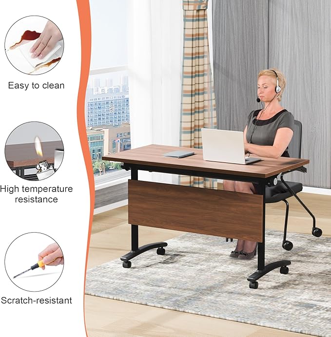 Conference Table,55.1''Folding Conference Room Table for 4-12 People,Mobile Flip Top MeetingTraining Table with Different Coulor and Styles for Offices, Classrooms,Meeting Room (10, 47.2''D)