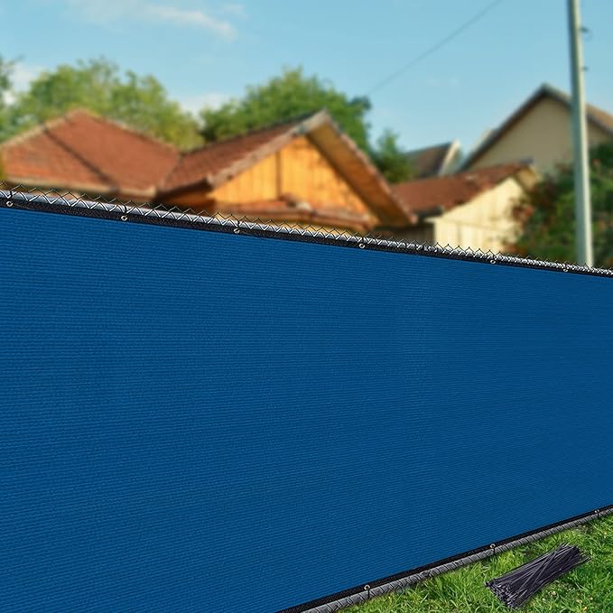iCover 4x50ft Privacy Screen Fence, Outdoor Fencing Panels, Garden Windscreen Mesh Shade Sail Net Barrier, Include Reinforced Bindings and Brass Grommets Cable Zip Ties, Blue