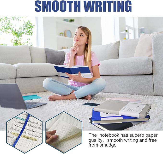 EMOMAS Lined Journal Notebook, 10Pack Hardcover Notebook for Men & Women – Journals for Writing, Work, School, Home & Daily Notes, 160 Pages – Medium A5, 5.7"x8", 100 gsm Thick Paper (Blue)