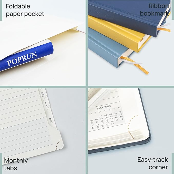 POPRUN 2025-2026 Monthly Planner (B5 8" X 10"), 18-Month Calendar Book (Jul.25 - Dec.26) with Monthly Tabs, Hardcover, Inner Pocket, 100GSM Thick Paper - Pacific Green