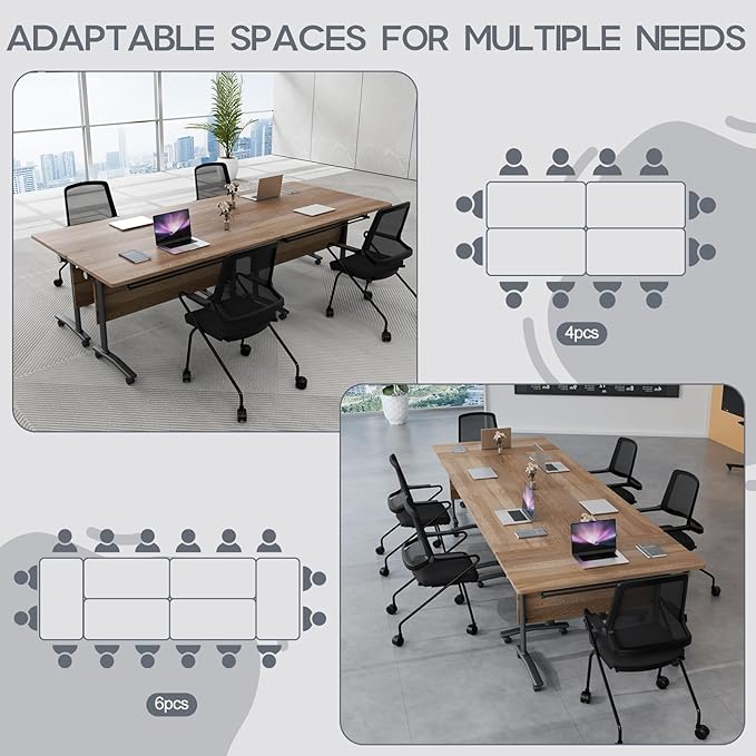 Folding Conference Table 4ft 5ft, Foldable Office Meeting Desk for 6 People, Multiple Sizes Colors Mobile Conference Room Table for Training Room School Business Furniture (4, White Walnut, 47in)