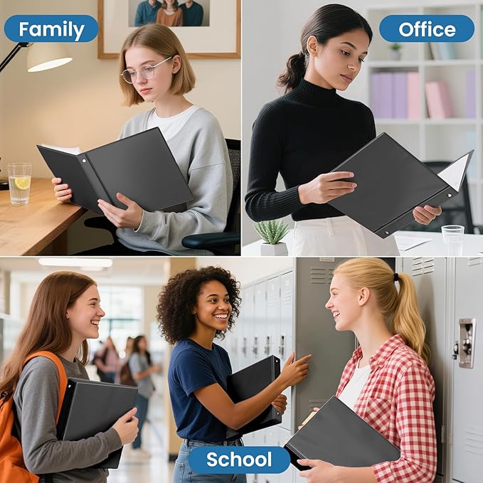 SUNEE 3 Ring Binder 1.5 Inch 1 Pack, Clear View Three Ring PVC-Free (Fit 8.5x11 Inches) for School or Office Supplies, Black