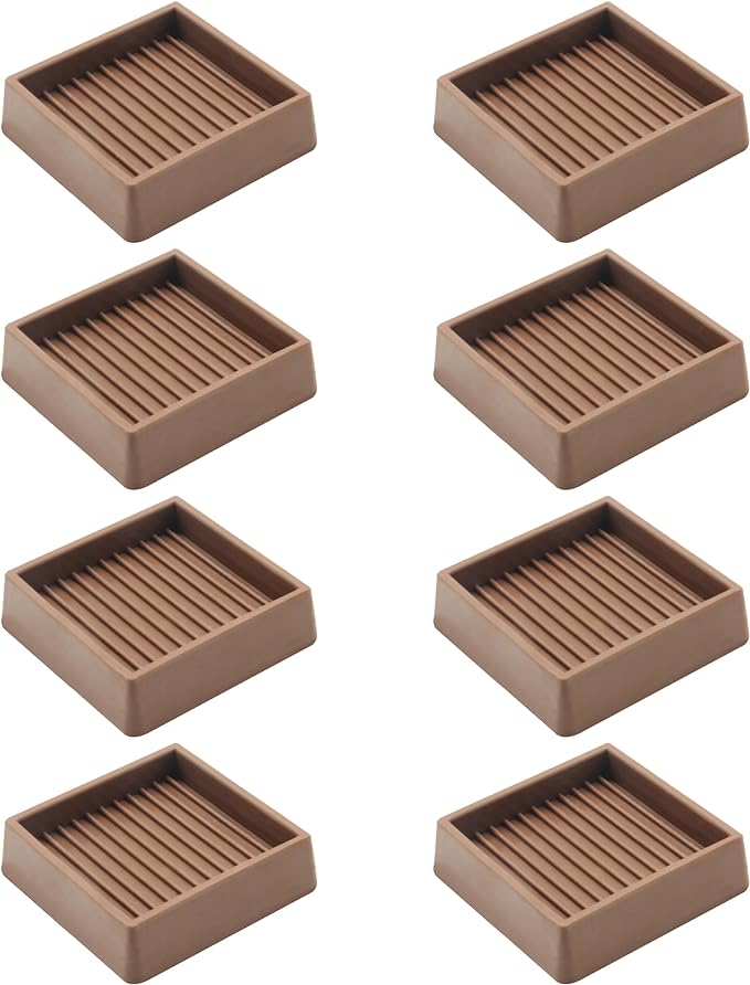 VOCOMO 2X2 Rubber Caster Cups, Non Slip Furniture Pads, Anti-Slip Gripper, Anti Skid Furniture Feet, Anti Slide Floor Protector for Bed Couch Table Chair Stoppers - 8 Pack, Brown